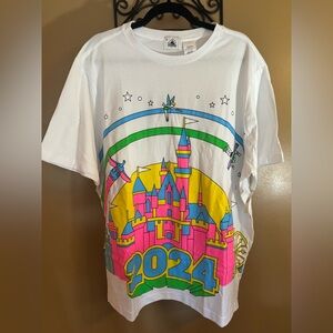 Disneyland Parks 2024 Bright Neon Sleeping Beauty 's Castle T-Shirt XXL NWT